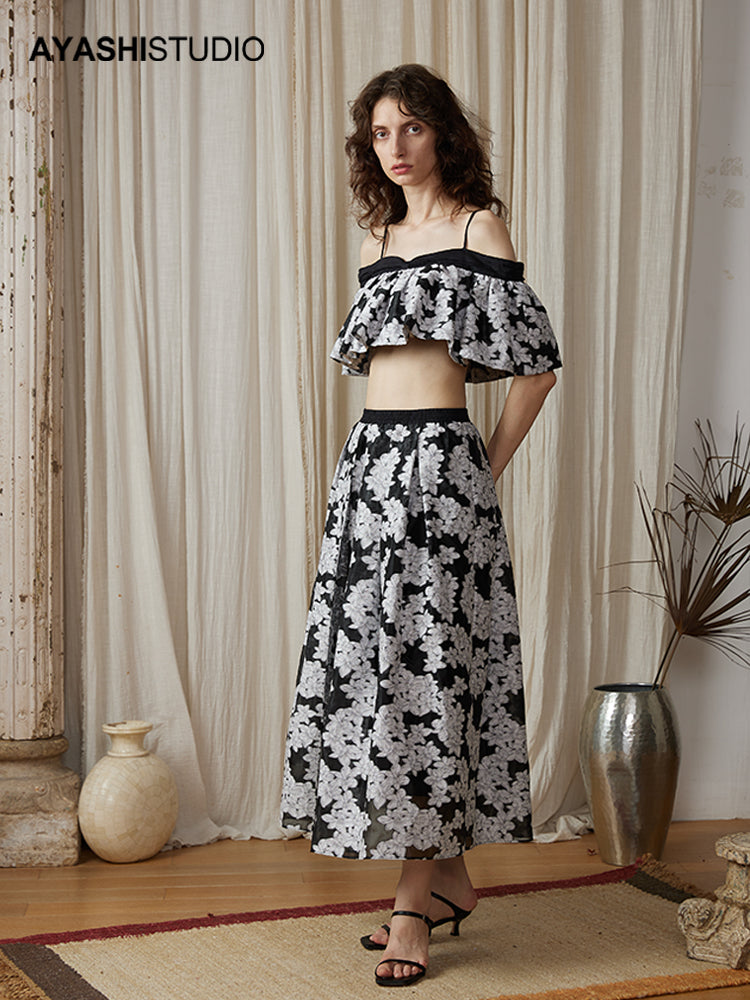 Romantic Jacquard Long One Size Half Skirt