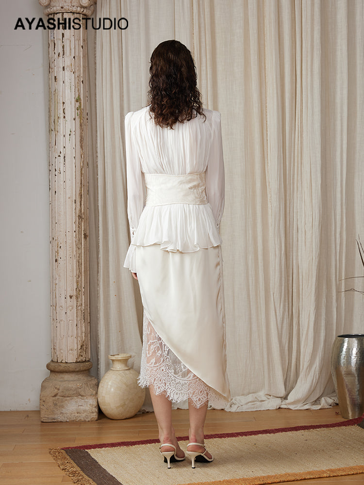 Cream jacquard curved strap waistband