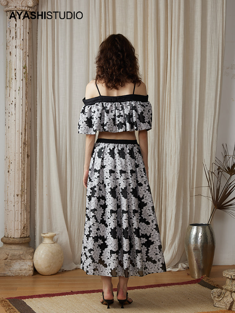 Romantic Jacquard Long One Size Half Skirt