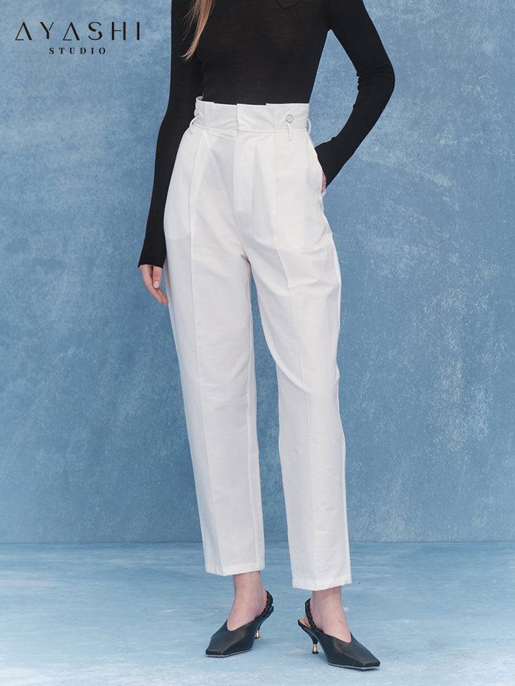 White Pleated Casual Wide Leg Pants