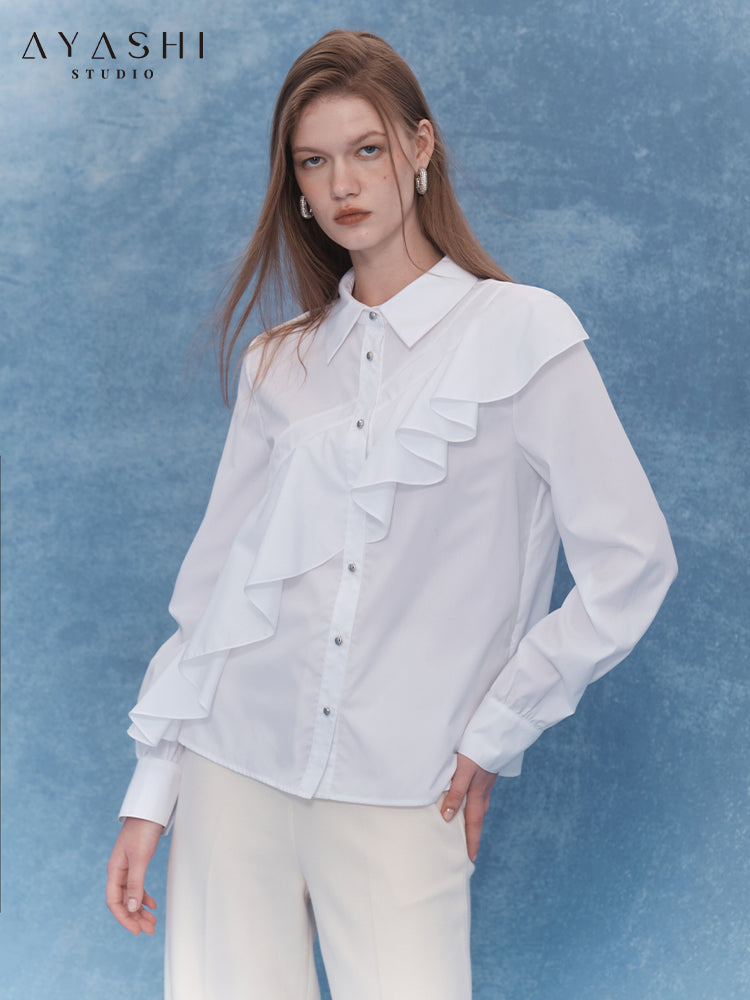 White shirt stitched with ruffles