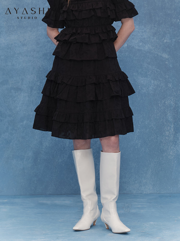 Black Bubble Sleeve Cake Skirt