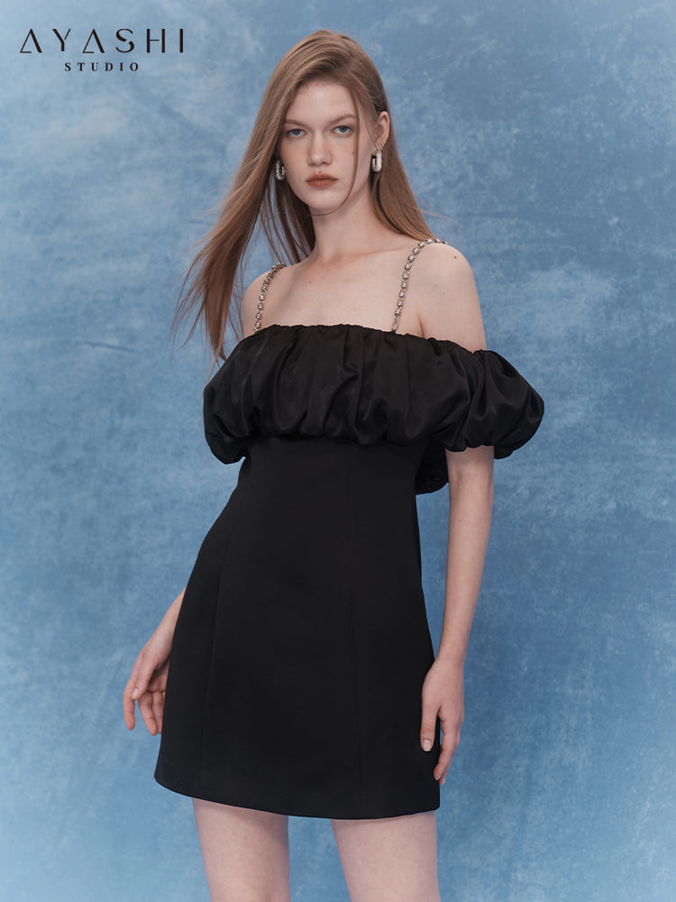 Black Off Shoulder Strap Dress