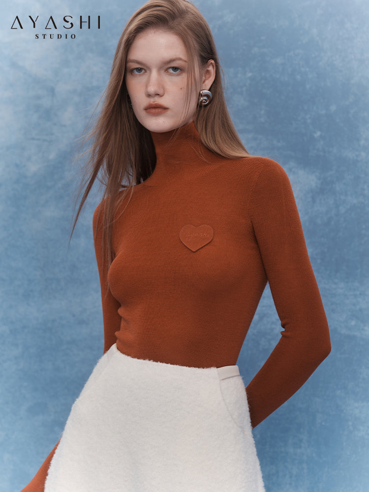 Orange high neck knitted bottom shirt