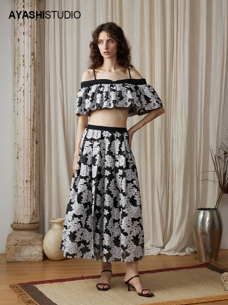 Romantic Jacquard Long One Size Half Skirt