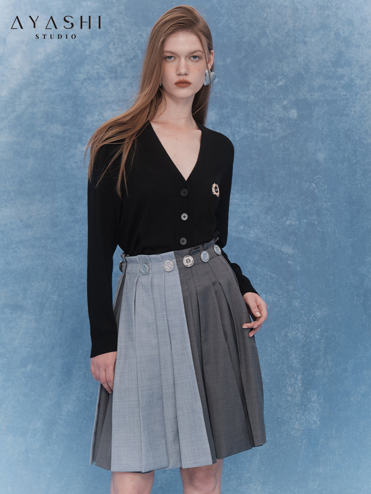 Patch pleated skirt