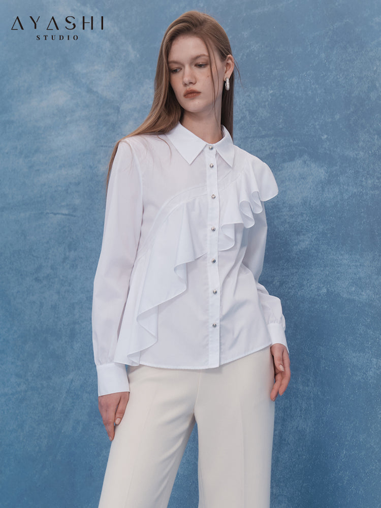 White shirt stitched with ruffles