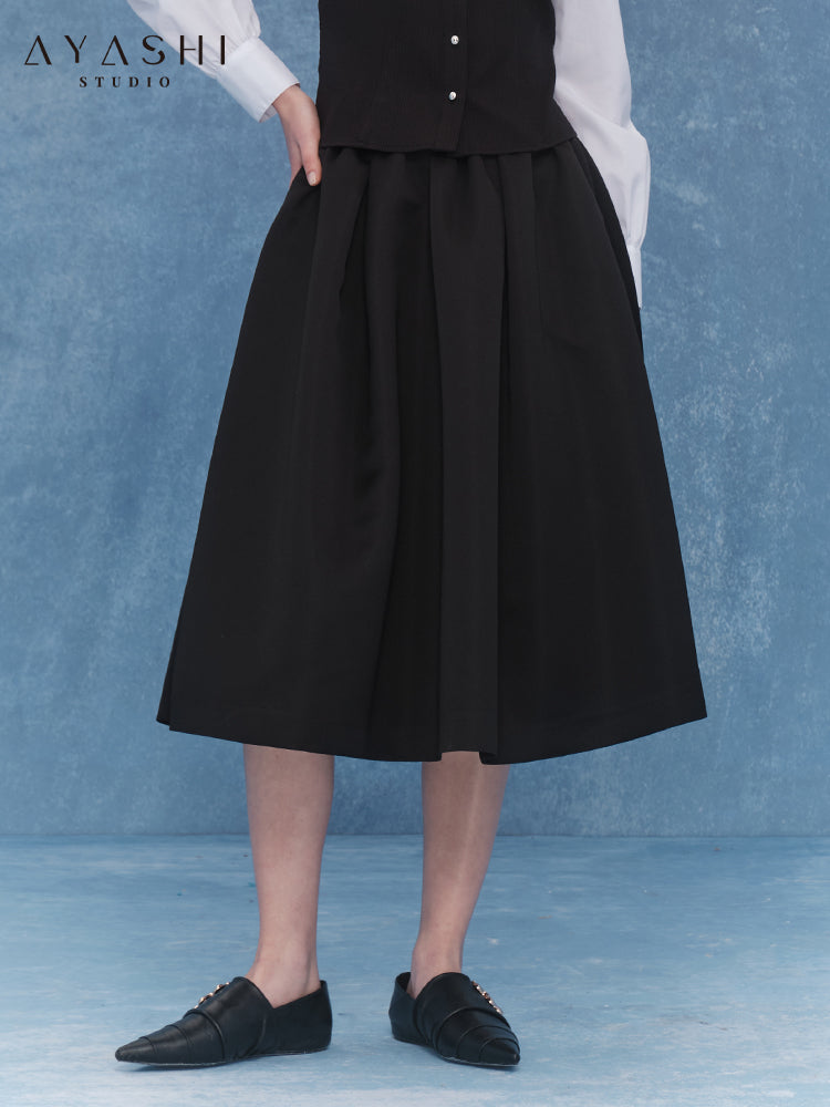 Black satin umbrella skirt