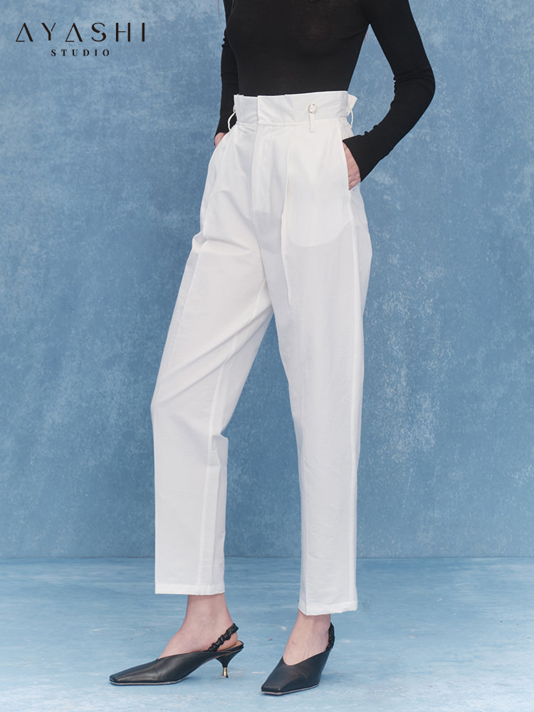 White Pleated Casual Wide Leg Pants