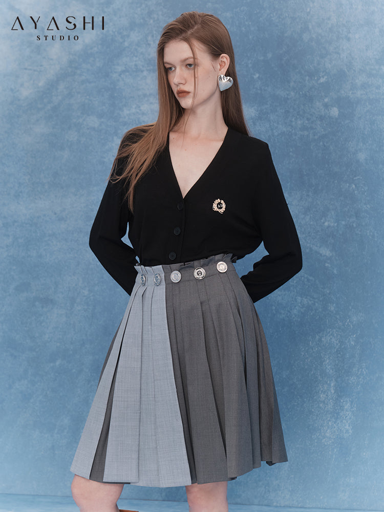 Patch pleated skirt