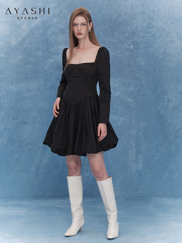 Royal Fishbone Long Sleeve Dress