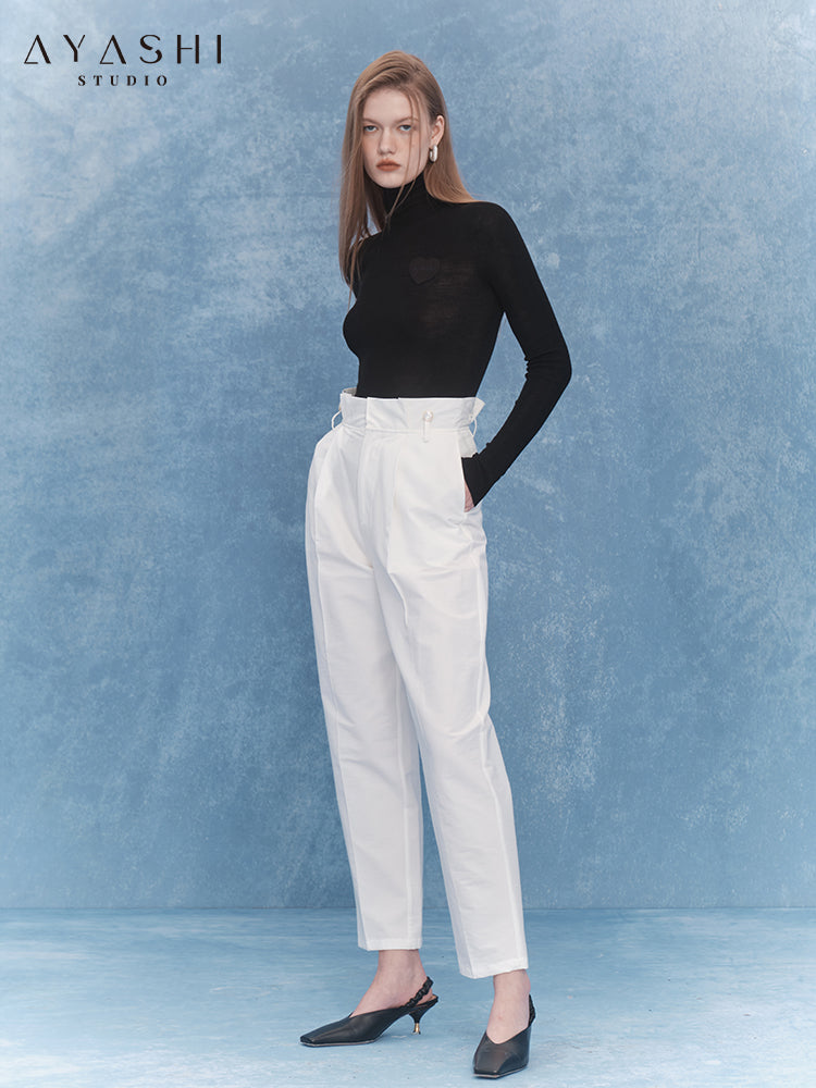 White Pleated Casual Wide Leg Pants