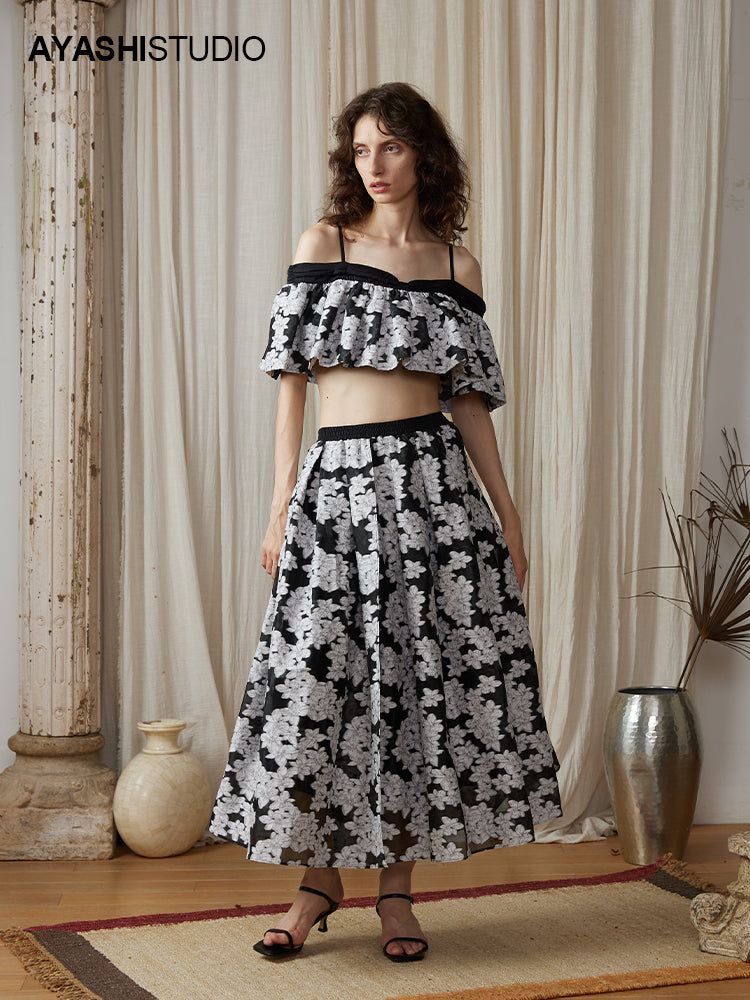 Romantic Jacquard Long One Size Half Skirt