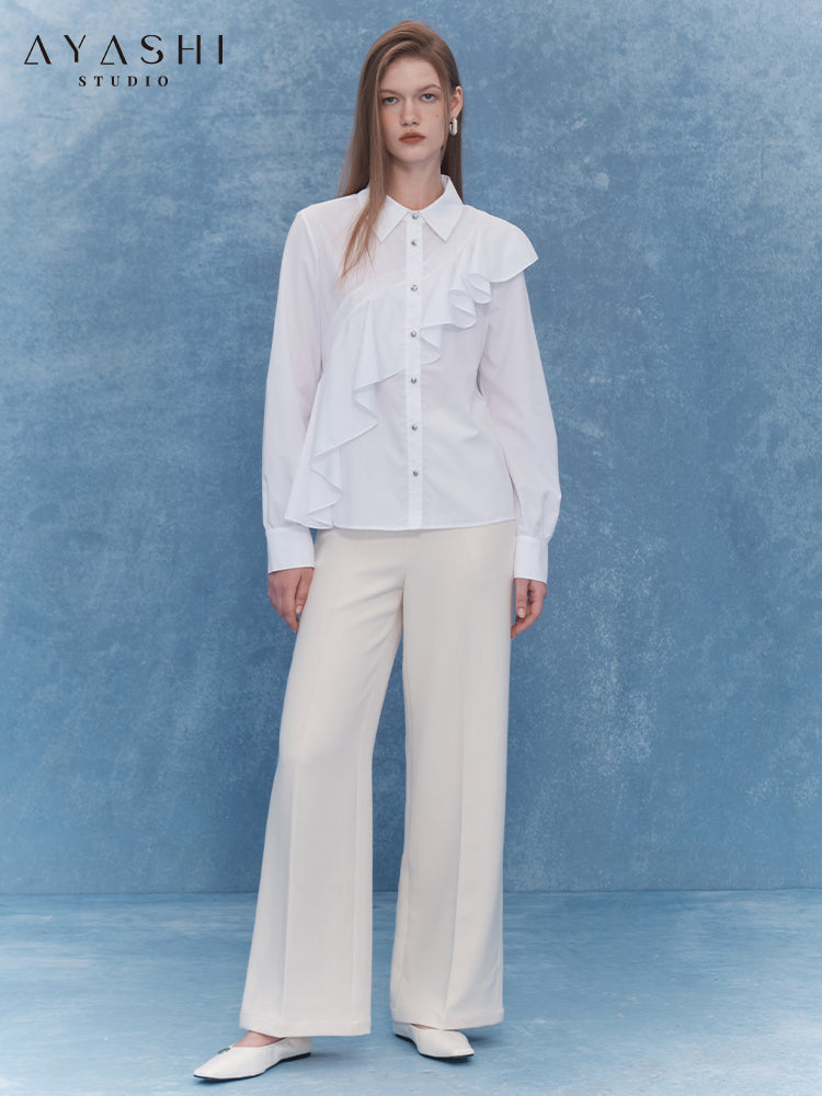 White shirt stitched with ruffles