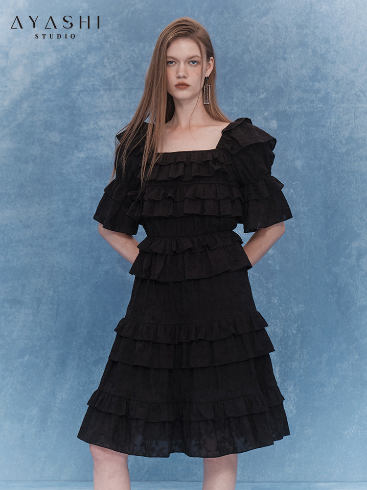 Black Bubble Sleeve Cake Dress