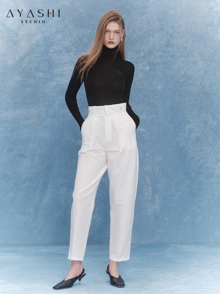 White Pleated Casual Wide Leg Pants