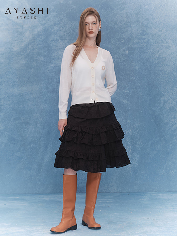 Black Bubble Sleeve Cake Skirt