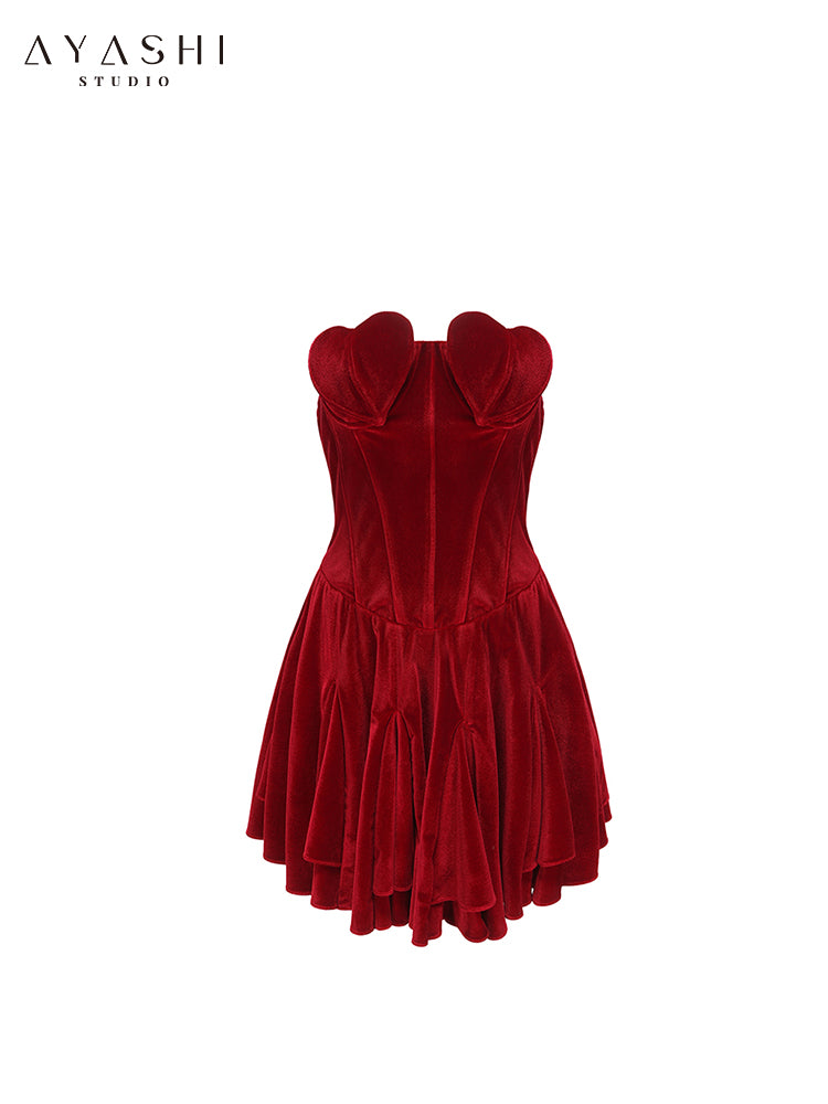 Red velvet fishbone bra dress