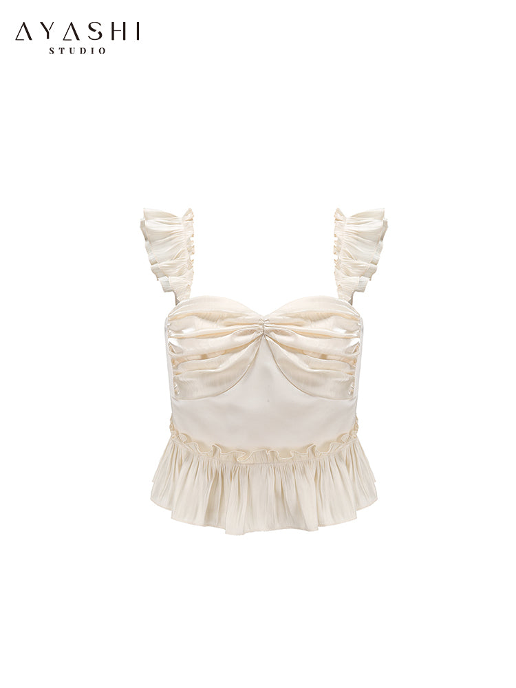 Beige Shimmer Ruffle Top