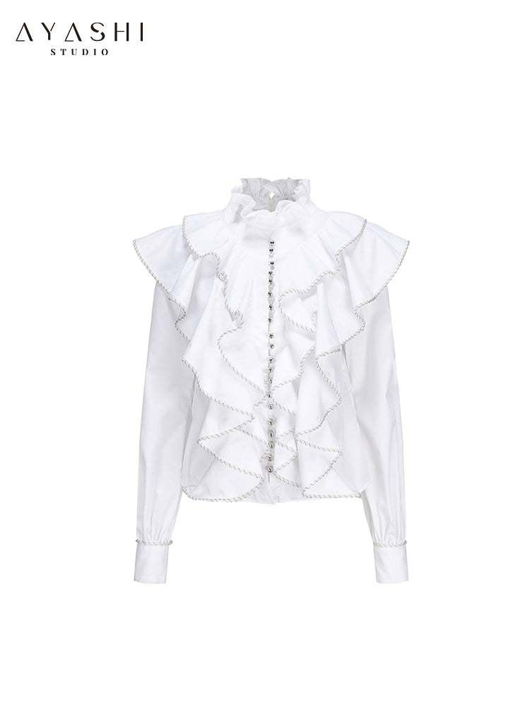 Vintage Style White Ruffled Lantern Sleeve Shirt