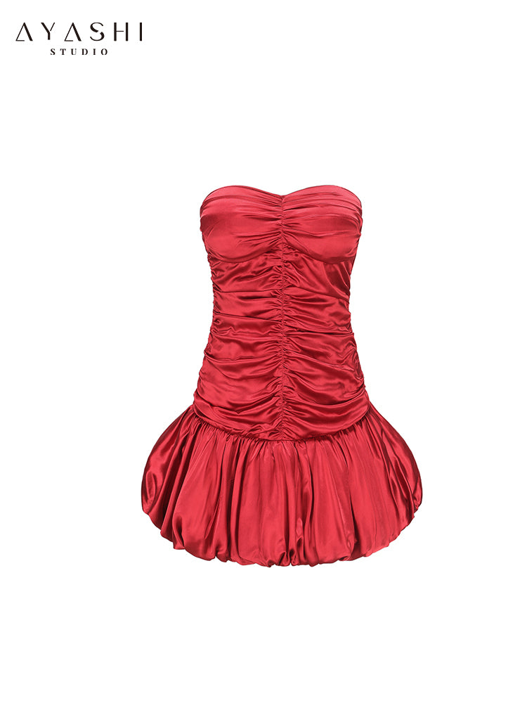 Red Pleated Bra Dress