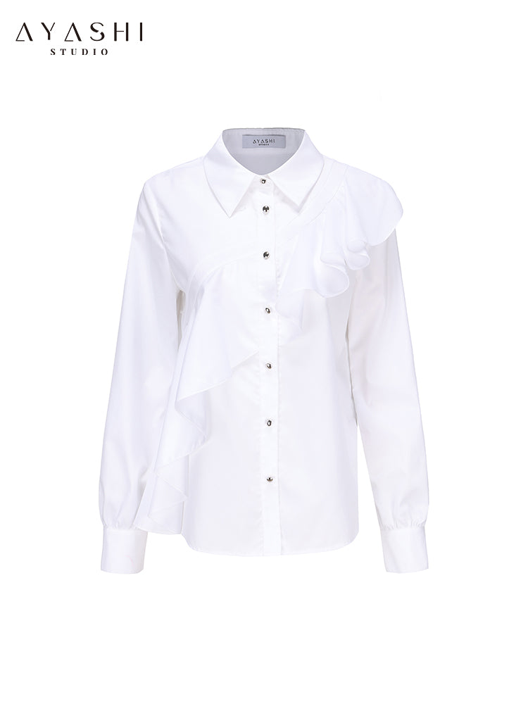 White shirt stitched with ruffles