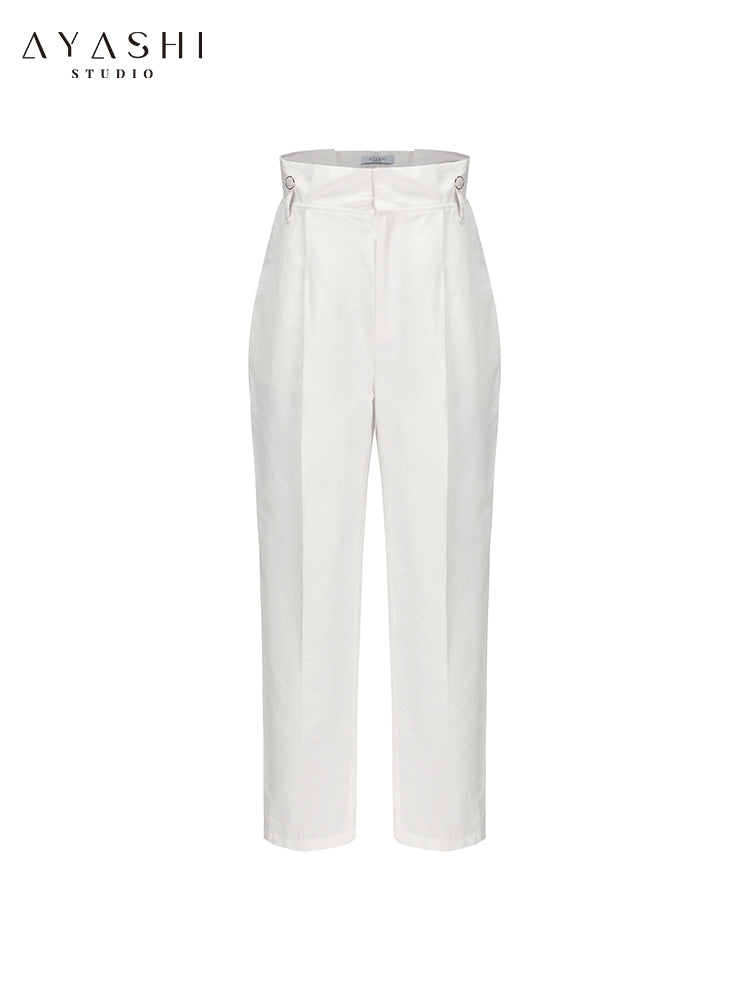 White Pleated Casual Wide Leg Pants