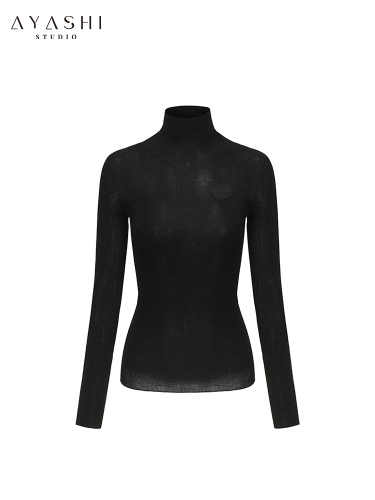 Black high neck knitted bottom shirt