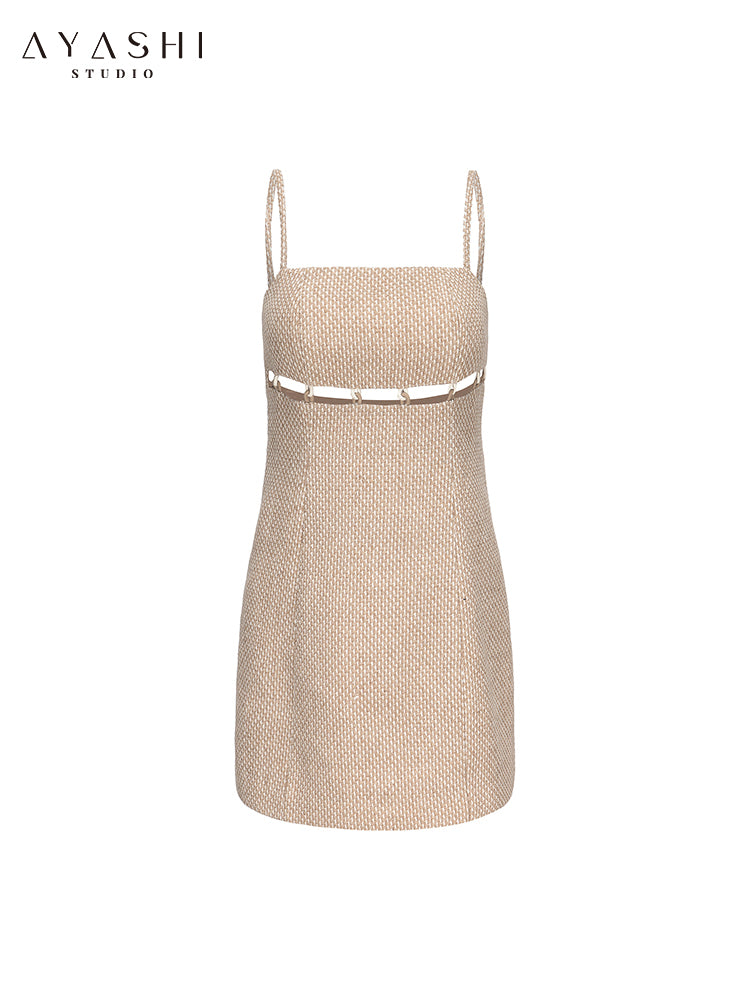 Khaki tweed suspender dress