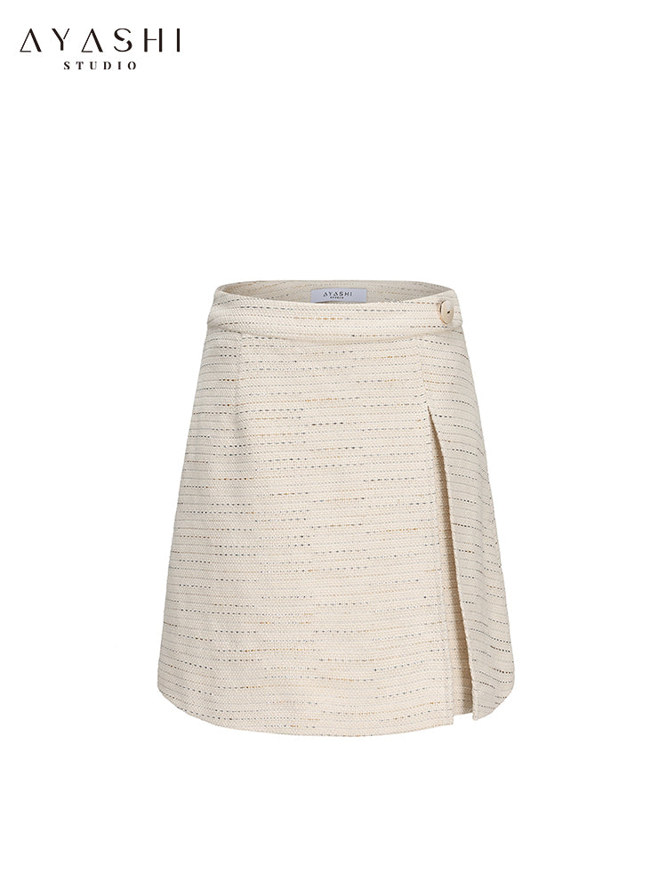 Beige one pleated one step skirt