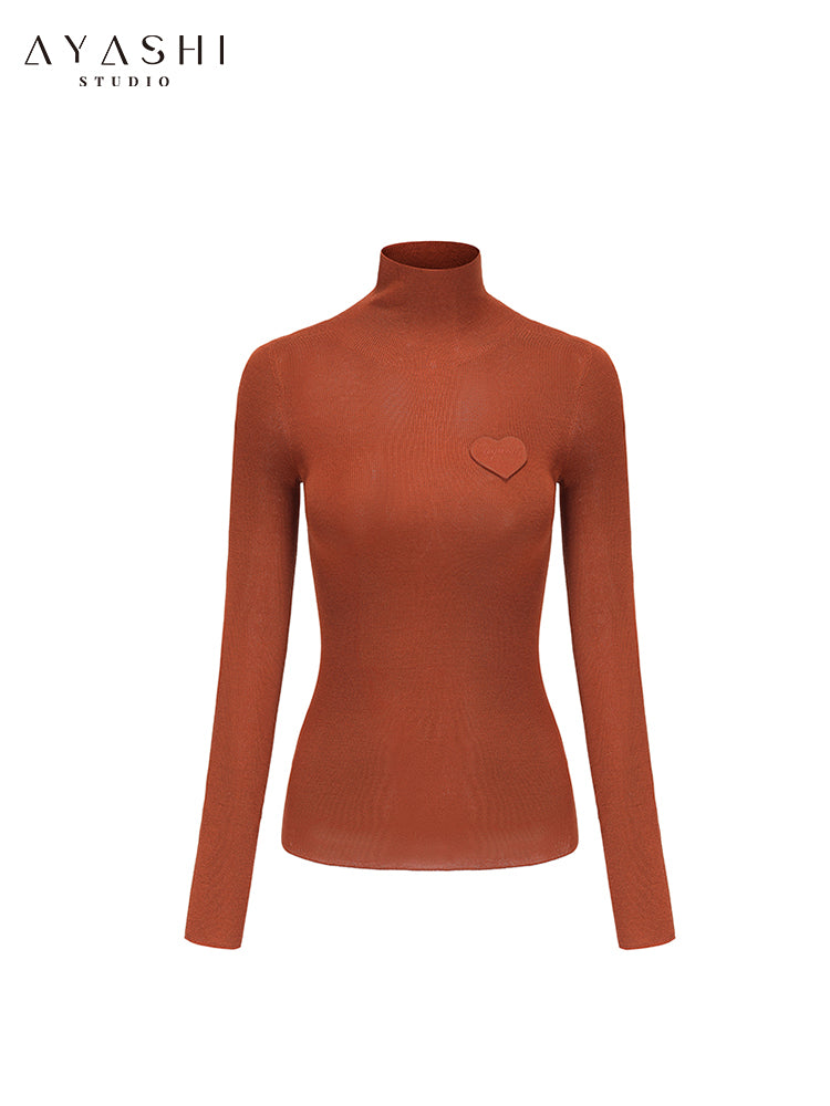 Orange high neck knitted bottom shirt