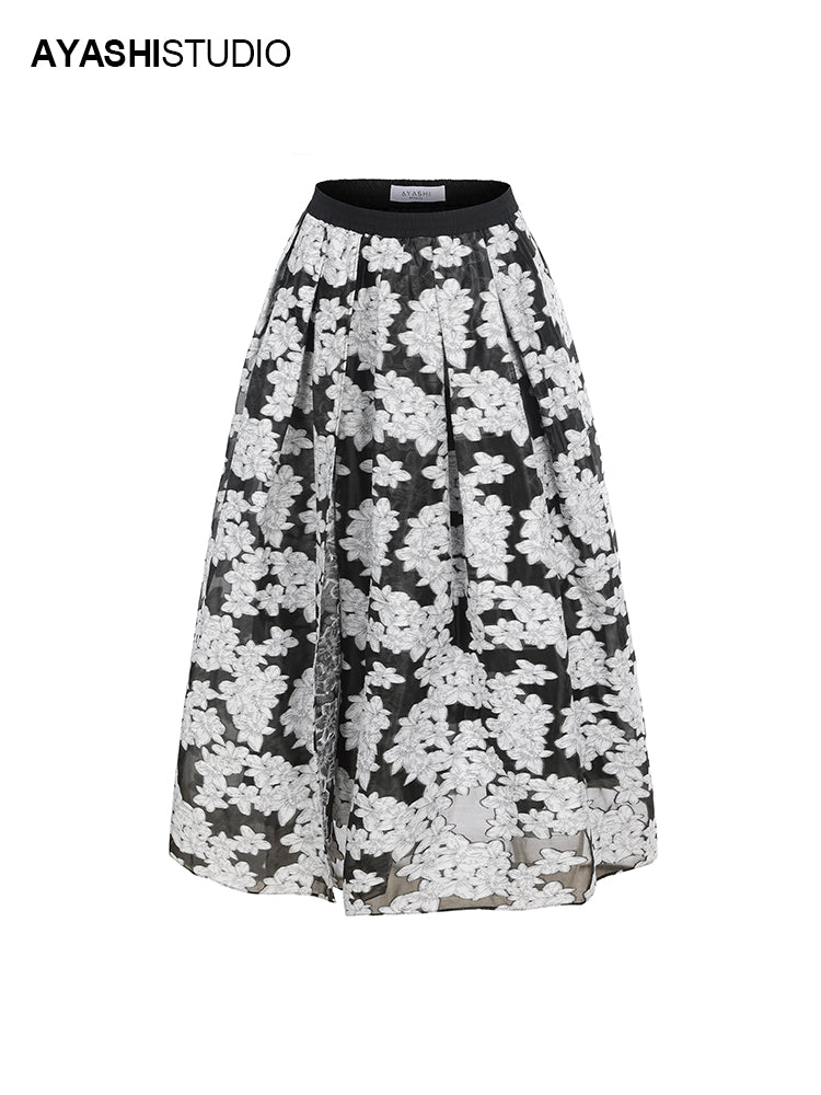 Romantic Jacquard Long One Size Half Skirt