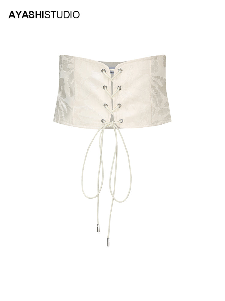 Cream jacquard curved strap waistband