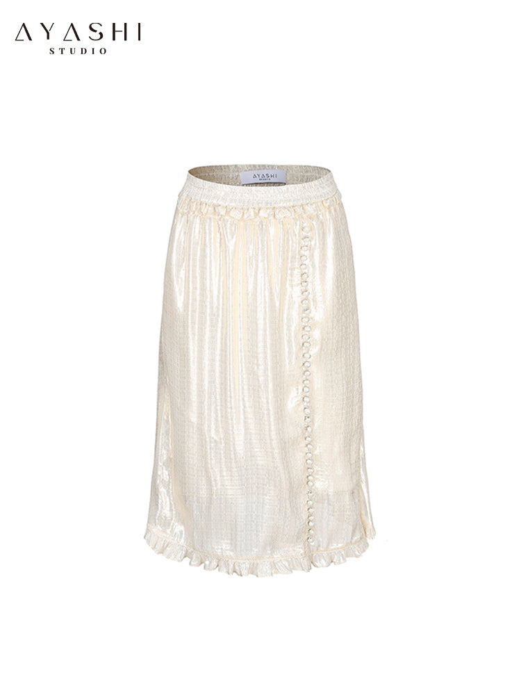 Beige Shimmer And Elastic  Ruffled Skirt