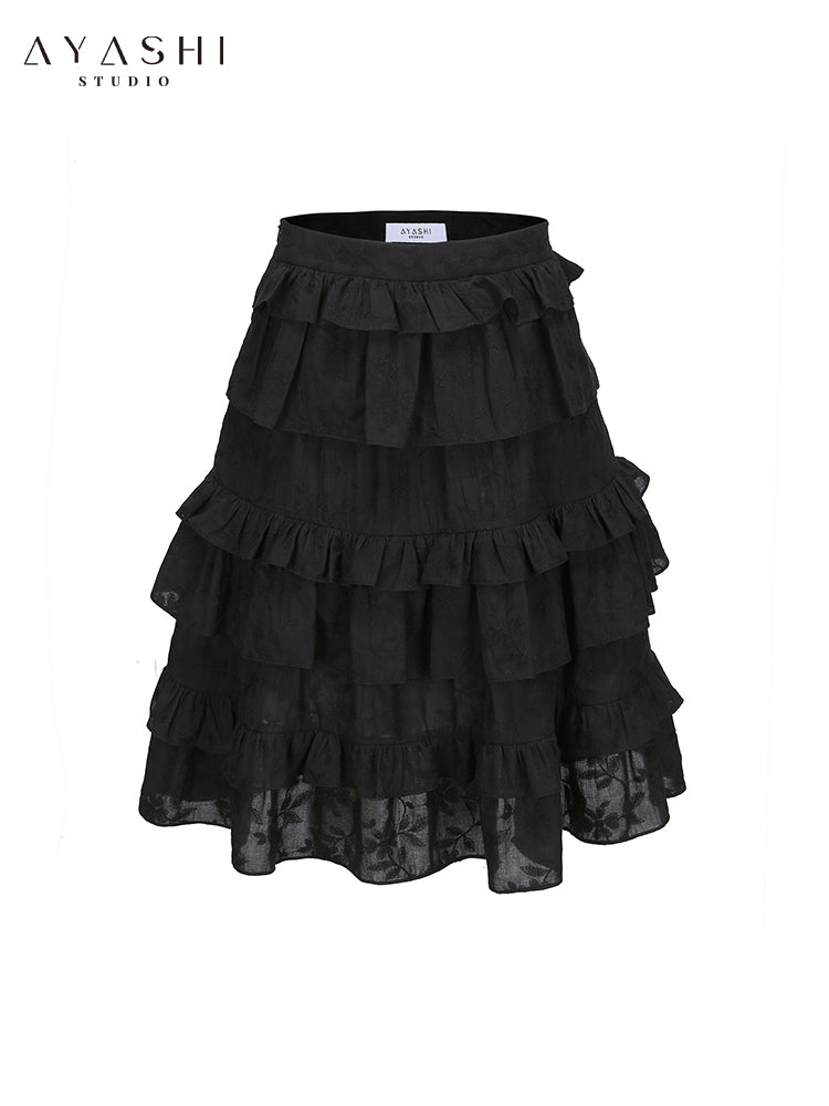 Black Bubble Sleeve Cake Skirt