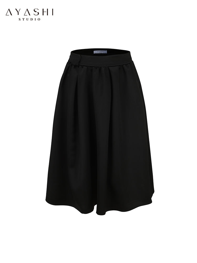 Black satin umbrella skirt