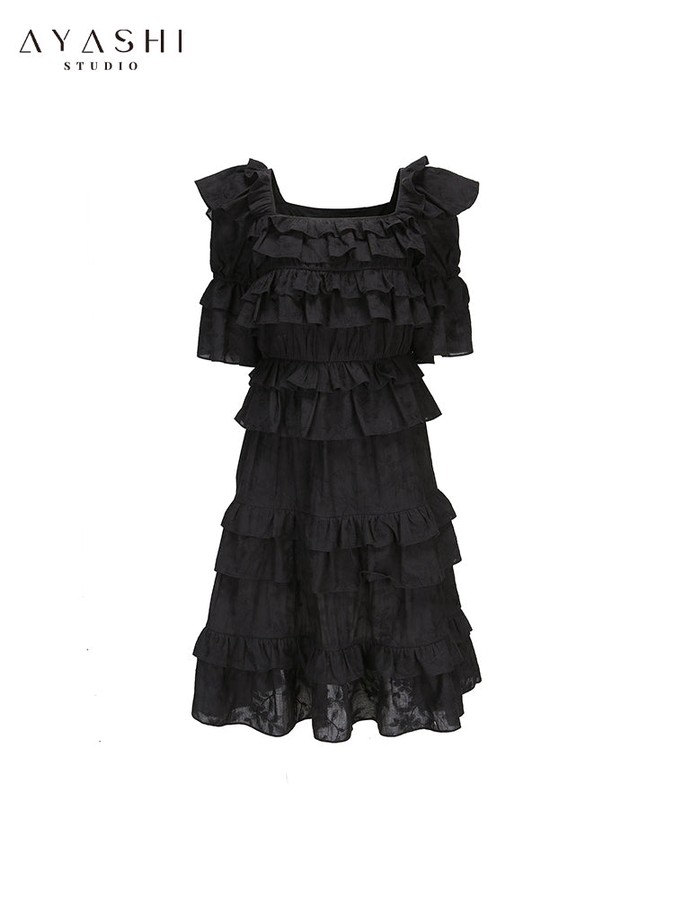 Black Bubble Sleeve Cake Dress