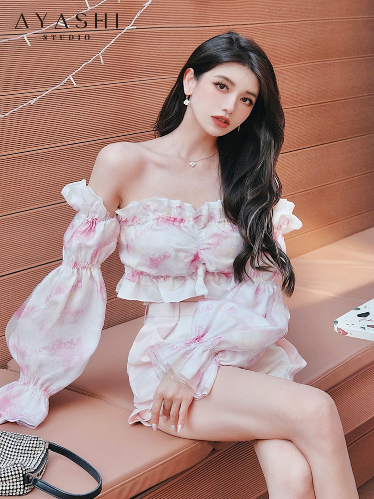 Pink Original Print Organza Off-Shoulder Top