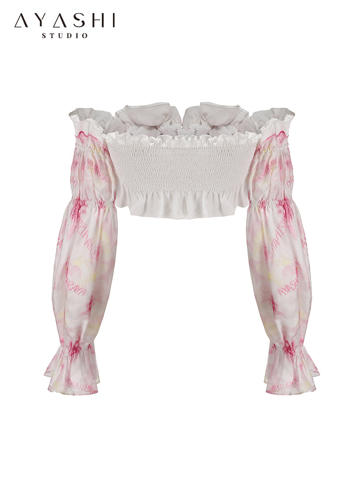 Pink Original Print Organza Off-Shoulder Top